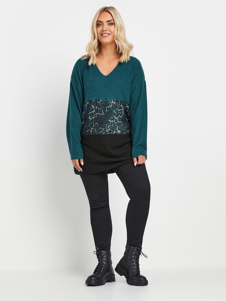 Yours Curve Blue Colourblock Jumper - Image 2 of 5