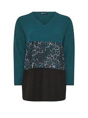 Yours Curve Blue Colourblock Jumper - Image 5 of 5