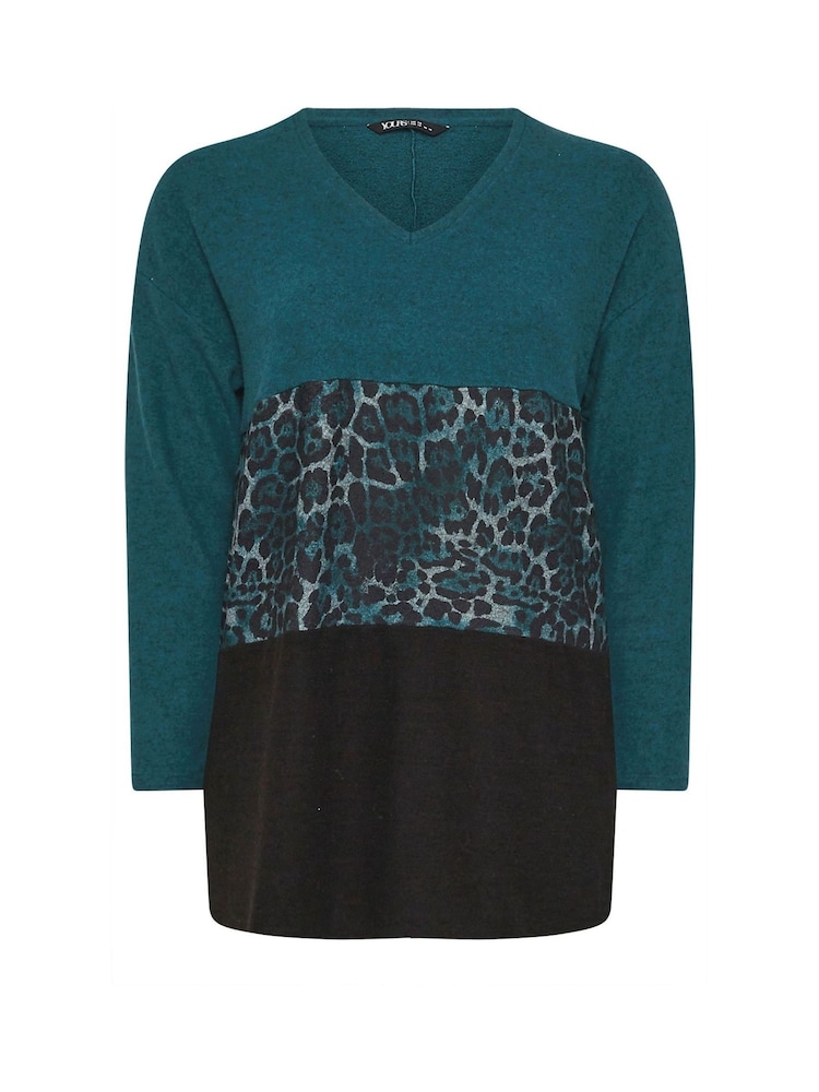 Yours Curve Blue Colourblock Jumper - Image 5 of 5