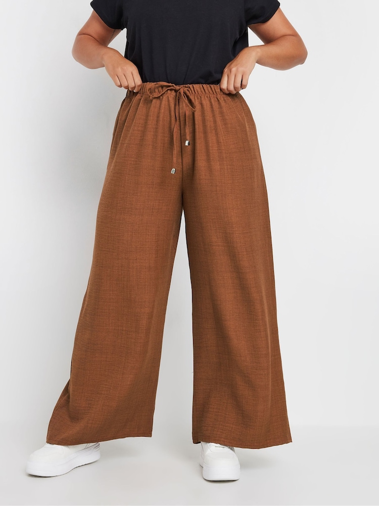 Yours Curve Brown Linen Trousers - Image 1 of 6