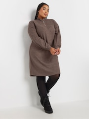 Yours Curve Brown Quarter Zip Tunic - Image 1 of 5