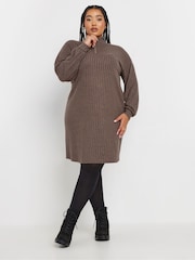 Yours Curve Brown Quarter Zip Tunic - Image 2 of 5