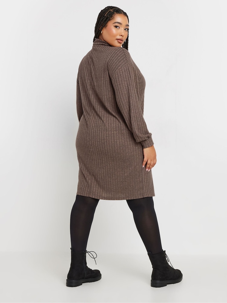 Yours Curve Brown Quarter Zip Tunic - Image 3 of 5