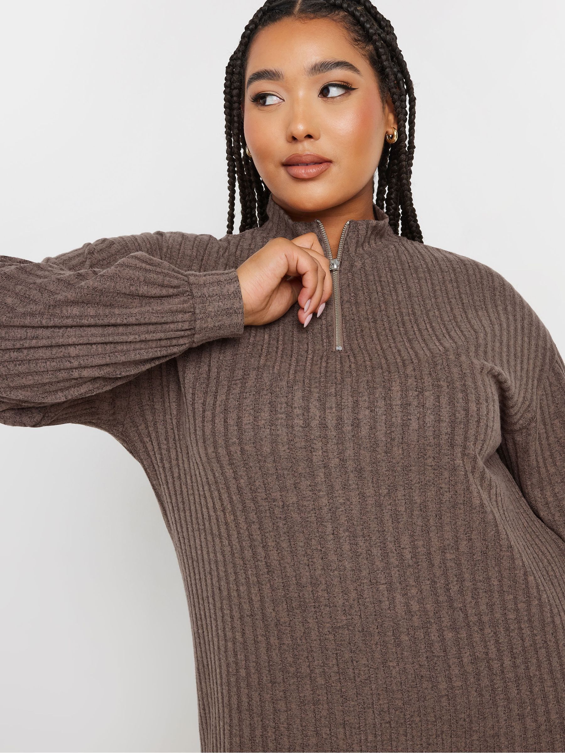 Buy Yours Curve Brown Quarter Zip Tunic from Next USA