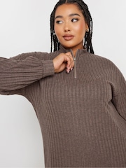 Yours Curve Brown Quarter Zip Tunic - Image 4 of 5