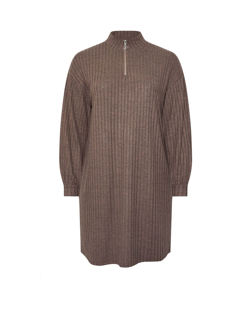 Yours Curve Brown Quarter Zip Tunic - Image 5 of 5
