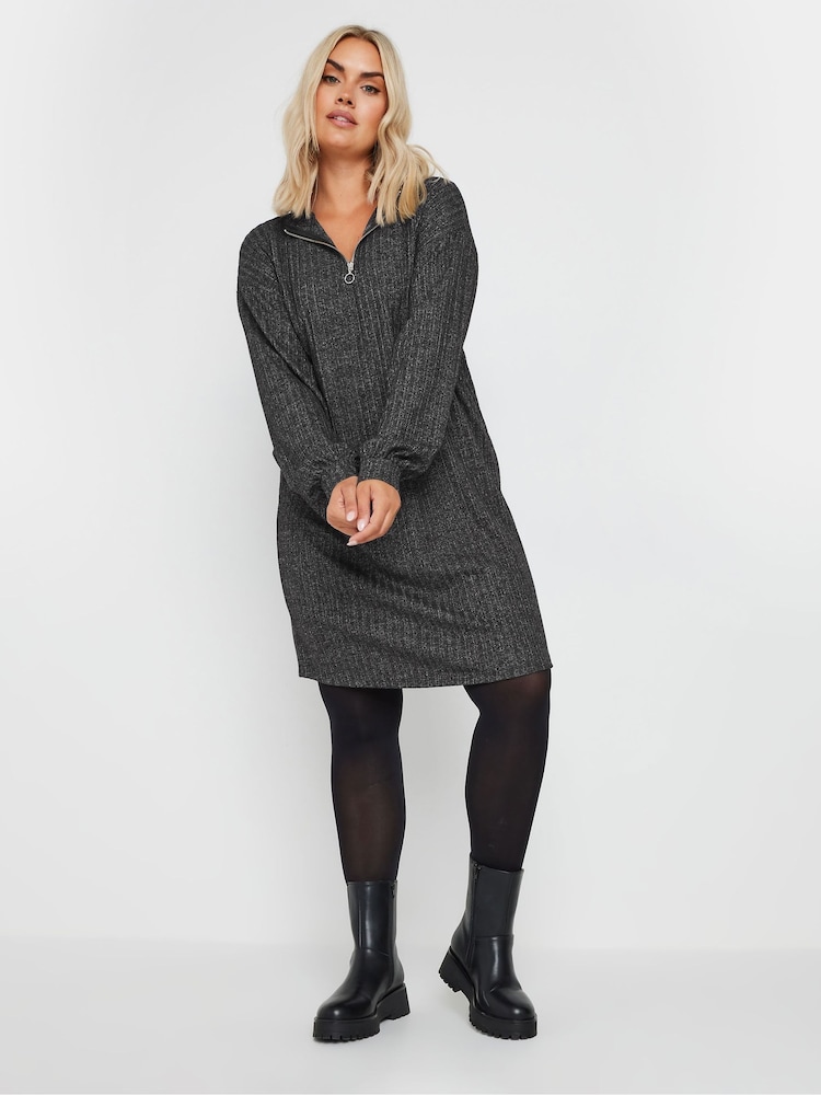 Yours Curve Grey Quarter Zip Tunic - Image 1 of 6 Yours Curve Grey Quarter Zip Tunic - Image 1 of 6