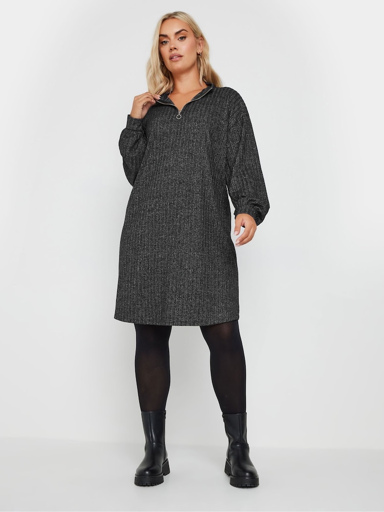 Yours Curve Grey Quarter Zip Tunic - Image 2 of 6 Yours Curve Grey Quarter Zip Tunic - Image 2 of 6
