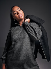 Yours Curve Grey Quarter Zip Tunic - Image 5 of 6