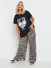 Yours Curve Grey Leopard Print Pull On Trousers - Image 2 of 5