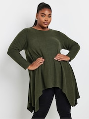 Yours Curve Green Hanky Hem Tunic Top - Image 1 of 5