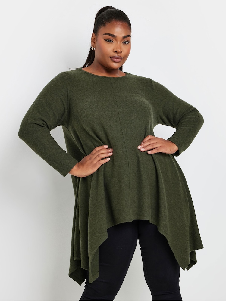 Yours Curve Green Hanky Hem Tunic Top - Image 1 of 5