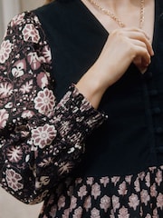 Albaray Black 100% Cotton Woodblock Midi Dress - Image 3 of 5