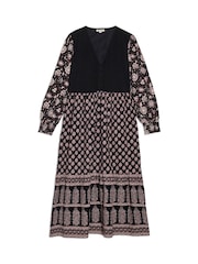 Albaray Black 100% Cotton Woodblock Midi Dress - Image 5 of 5