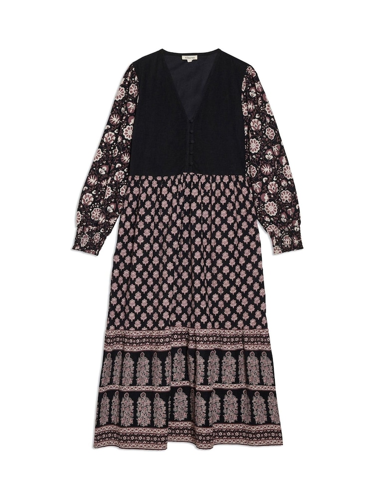 Albaray Black 100% Cotton Woodblock Midi Dress - Image 5 of 5