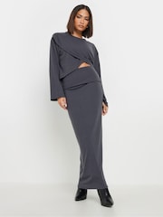 PixieGirl Petite Grey Ribbed Cross Over Top - Image 3 of 4
