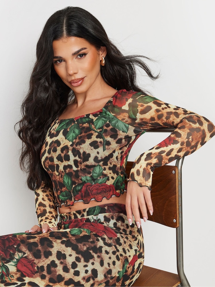 PixieGirl Petite Leopard Rose T-Shirt - Imagen 1 de 4