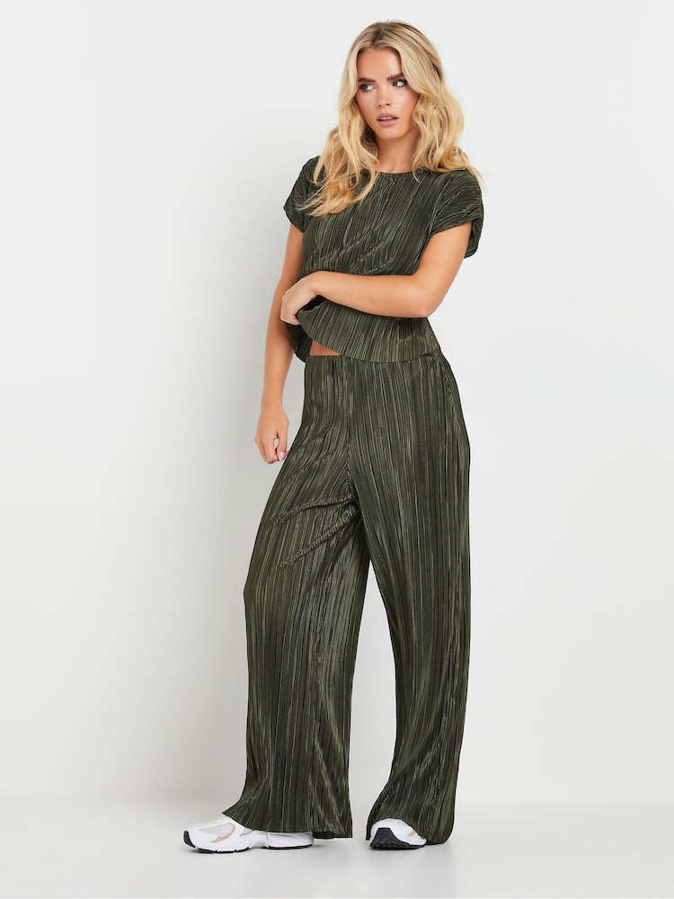 PixieGirl Petite Green Plisse Trousers - Image 1 of 5