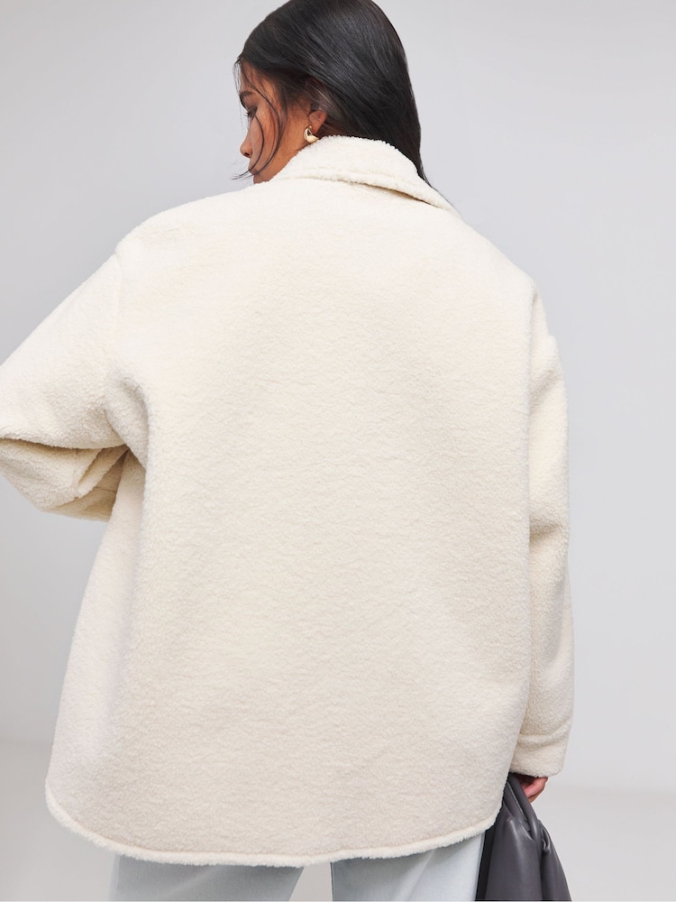 Simply Be White Oversized Teddy Shacket - Image 2 of 4