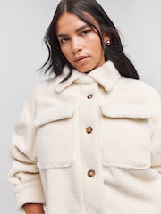 Simply Be White Oversized Teddy Shacket - Image 3 of 4