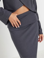 PixieGirl Petite Grey Ribbed Fold Over Skirt - Image 4 of 5