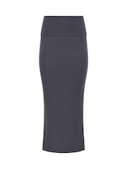 PixieGirl Petite Grey Ribbed Fold Over Skirt - Image 5 of 5
