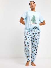 Simply Be Blue Pretty Secrets Value Cuffed Christmas Pyjamas Set - Image 1 of 4