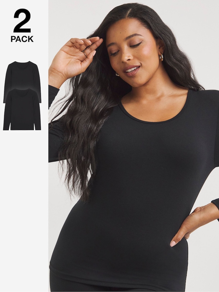Simply Be Black Thermal Long Sleeve Top 2 Pack - Image 1 of 4