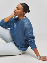 Simply Be Blue Foil Metallic Cable Jumper - Image 1 of 4