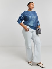 Simply Be Blue Foil Metallic Cable Jumper - Image 3 of 4