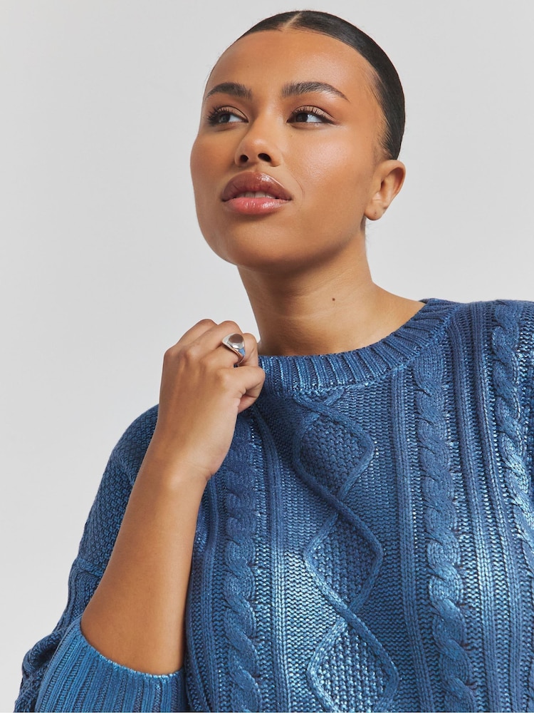 Simply Be Blue Foil Metallic Cable Jumper - Image 4 of 4 Simply Be Blue Foil Metallic Cable Jumper - Image 4 of 4