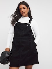 Simply Be Black Cord Mini 100% Cotton Dungaree Dress - Image 3 of 4
