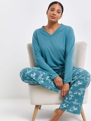 Simply Be Blue Pretty Secrets Value Long Sleeve Pyjamas Set - Image 1 of 4