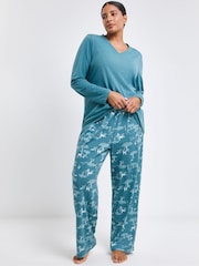 Simply Be Blue Pretty Secrets Value Long Sleeve Pyjamas Set - Image 3 of 4