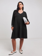 Simply Be Black Asymmetric Ribbed Smock Dress - Image 1 of 4