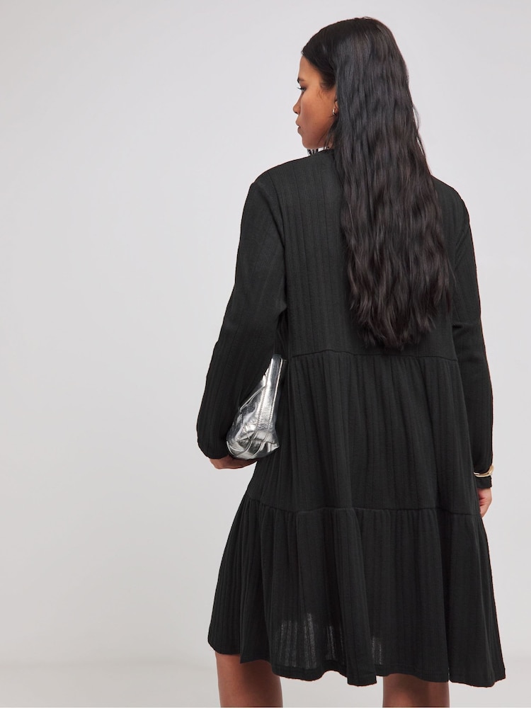 Simply Be Black Asymmetric Ribbed Smock Dress - Image 2 of 4