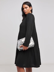 Simply Be Black Asymmetric Ribbed Smock Dress - Image 3 of 4