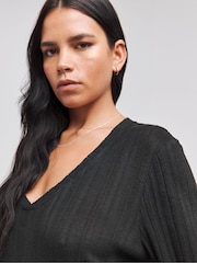 Simply Be Black Asymmetric Ribbed Smock Dress - Image 4 of 4