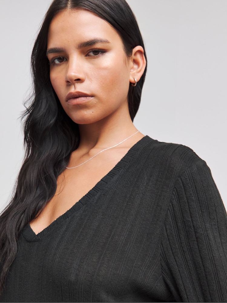 Simply Be Black Asymmetric Ribbed Smock Dress - Image 4 of 4