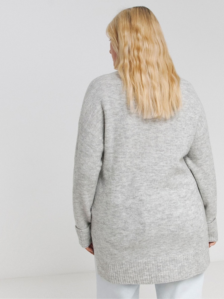 Simply Be Grey Slouchy V-Neck Longline Jumper - Image 2 of 4