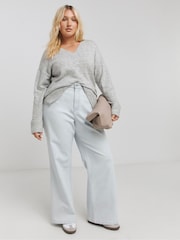 Simply Be Grey Slouchy V-Neck Longline Jumper - Image 3 of 4