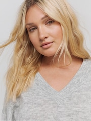 Simply Be Grey Slouchy V-Neck Longline Jumper - Image 4 of 4