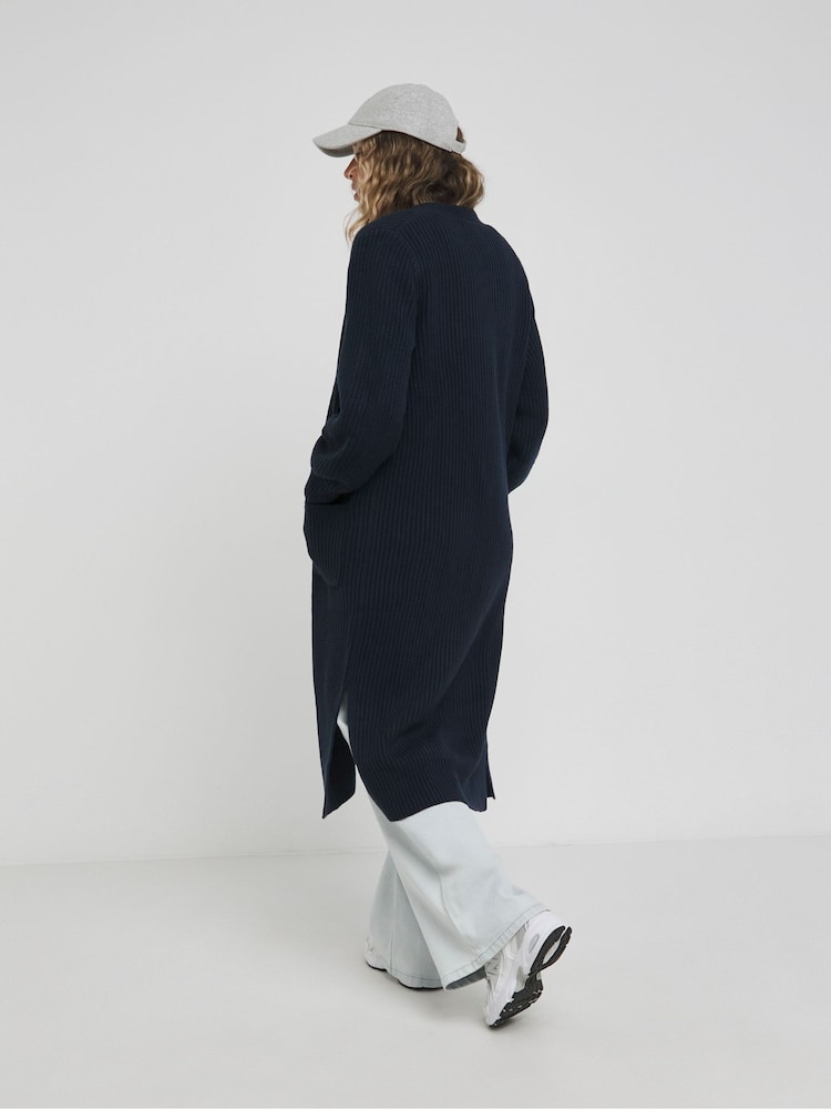 Simply Be Blue Fisherman Rib Longline Cardigan - Image 2 of 4 Simply Be Blue Fisherman Rib Longline Cardigan - Image 2 of 4