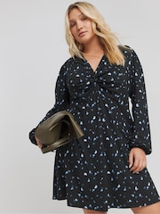 Simply Be Blue Supersoft Knot Front Skater Dress - Image 1 of 4