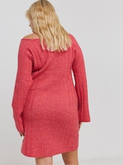 Simply Be Pink Slash Neck Rib Mini Dress - Image 2 of 4