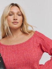 Simply Be Pink Slash Neck Rib Mini Dress - Image 4 of 4