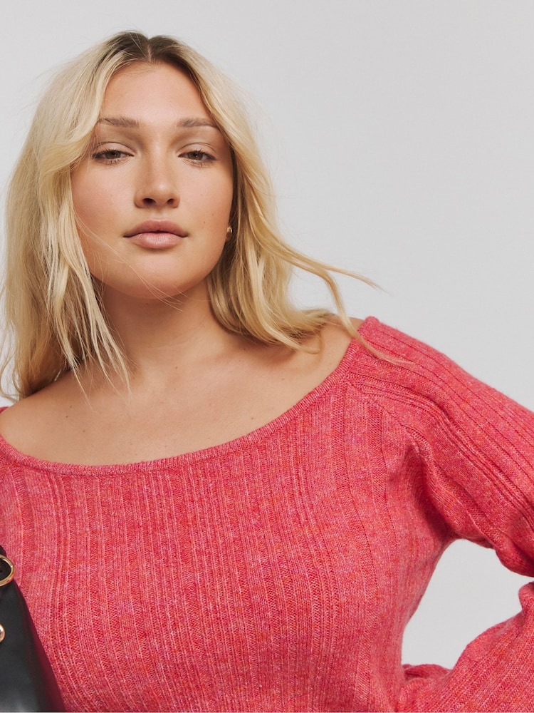 Simply Be Pink Slash Neck Rib Mini Dress - Image 4 of 4