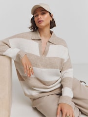 Simply Be Cream Stripe Collar Jumper - Image 1 of 4