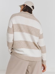 Simply Be Cream Stripe Collar Jumper - Image 2 of 4