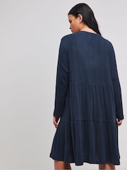 Simply Be Blue Asymmetric Ribbed Smock Dress - Image 2 of 4